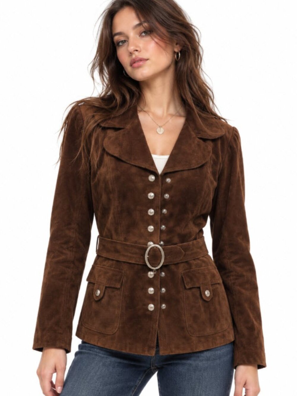 Vintage Brown Suede Jacket Snap Front Retro Western Coat Y2k Medium Indie Sleeze